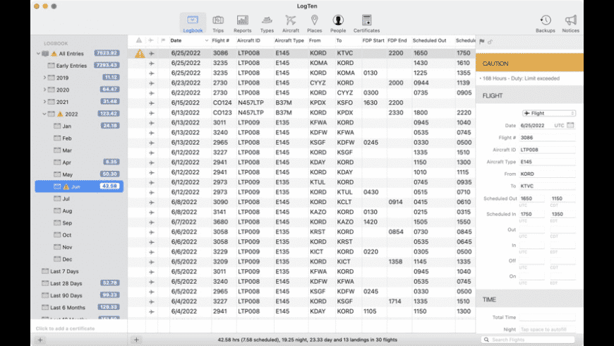 LogTen Pilot Log for Mac - review, screenshots