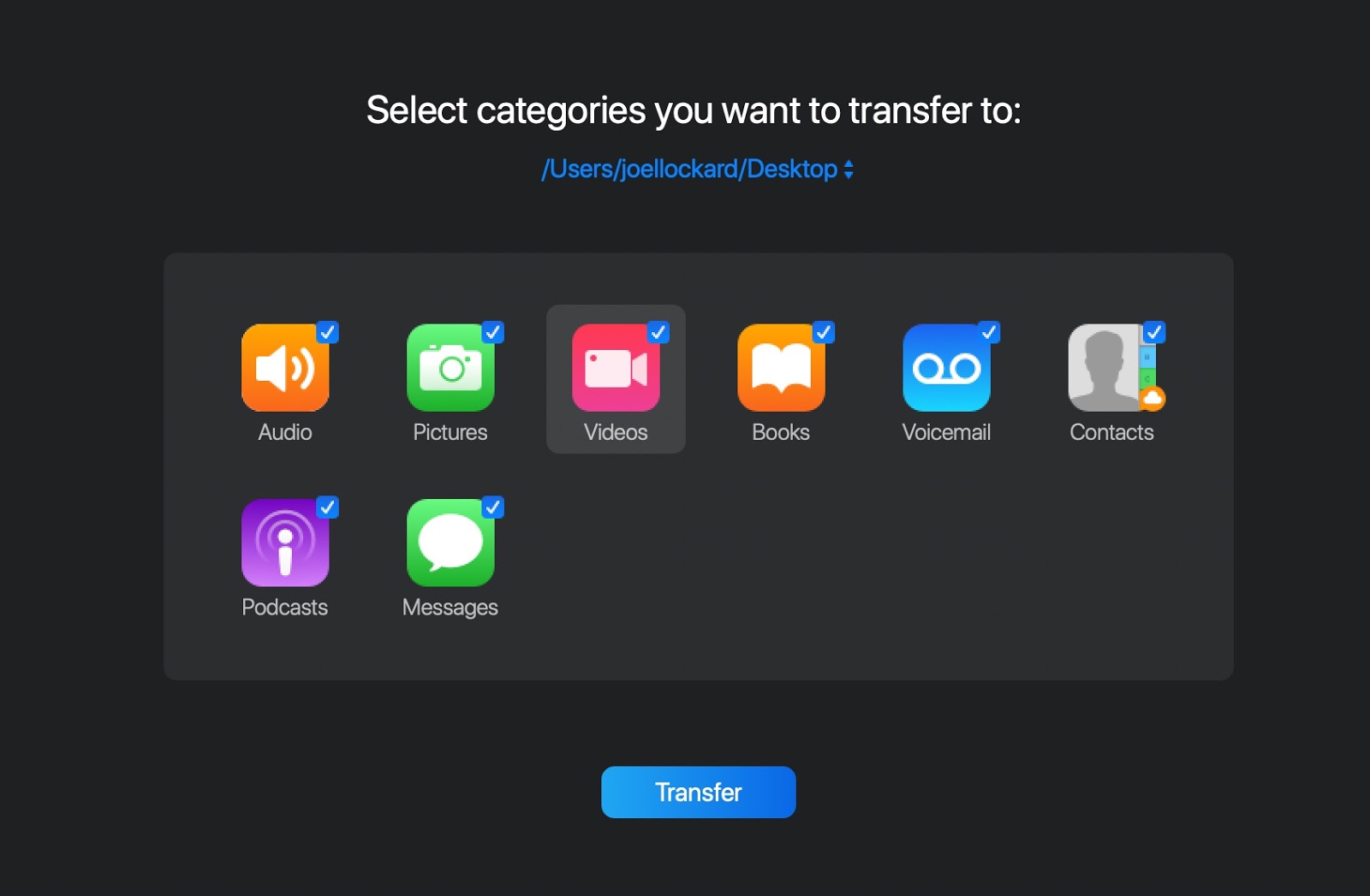 Select the files to transfer