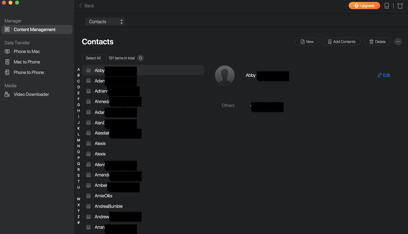 Transferring your contact list