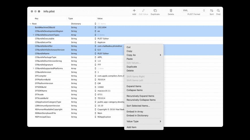 PLIST Editor for Mac - review, screenshots