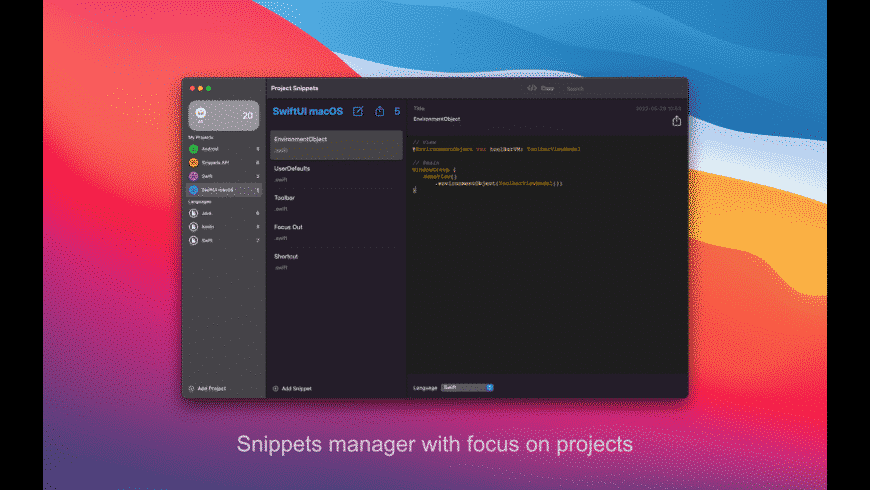 Project Snippets for Mac - review, screenshots